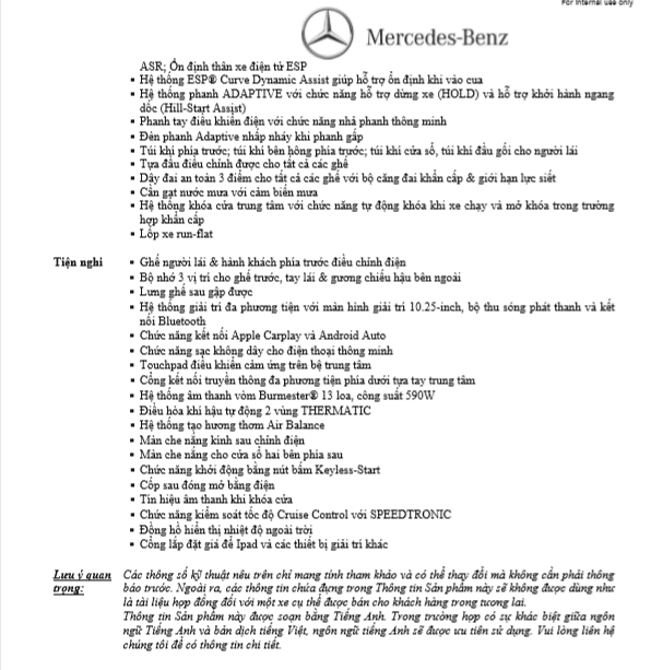 Thông tin sản phẩm xe Mercedes C200